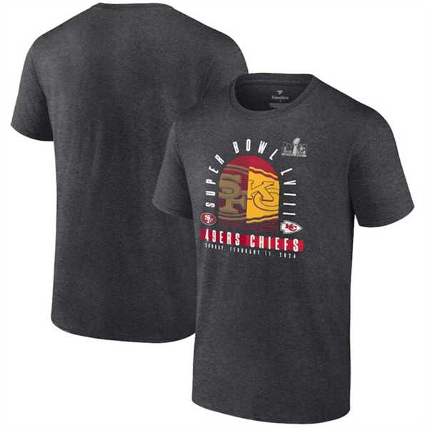Men's San Francisco 49ers vs. Kansas City Chiefs Super Bowl LVIII Matchup Final Battle Heather Charcoal T-Shirt,We sell and wholesale Men's San Francisco 49ers vs. Kansas City Chiefs Super Bowl LVIII Matchup Final Battle Heather Charcoal T-Shirt on line form chian!
